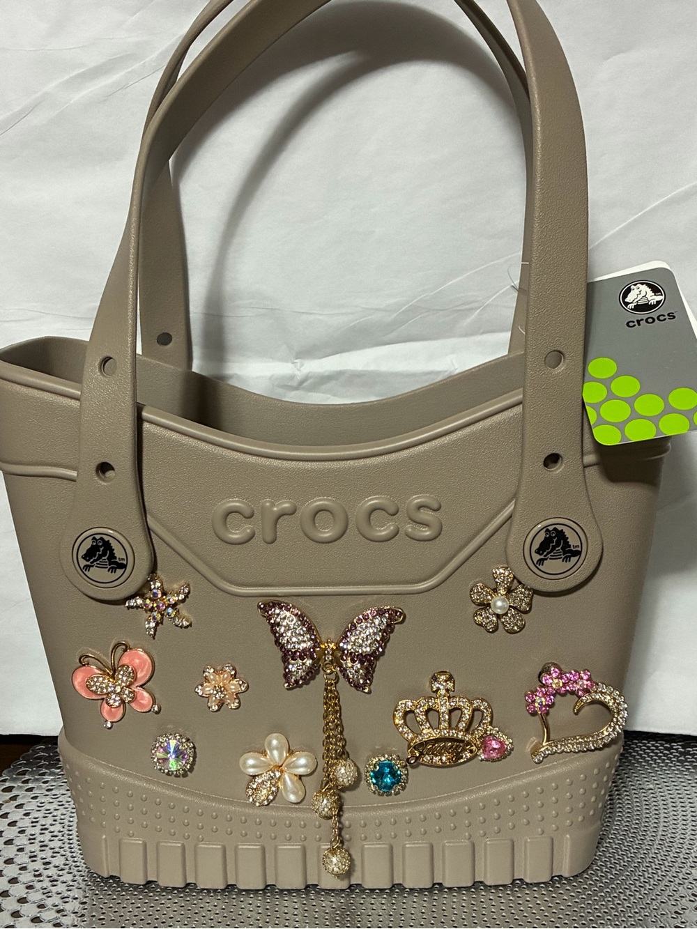 CROCS Taupe Color Small Tote with Jeweled Jibbitz Charms